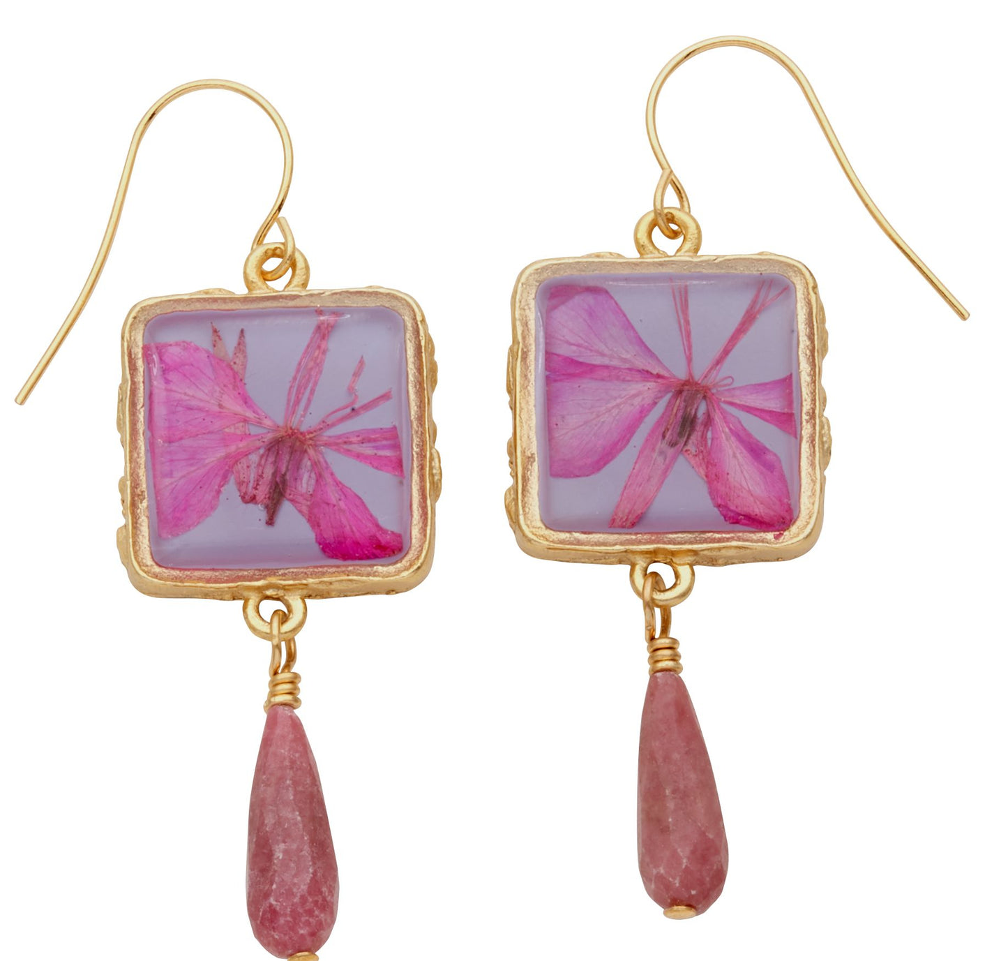 Mountain Peach Blossom Square Earrings with Drop