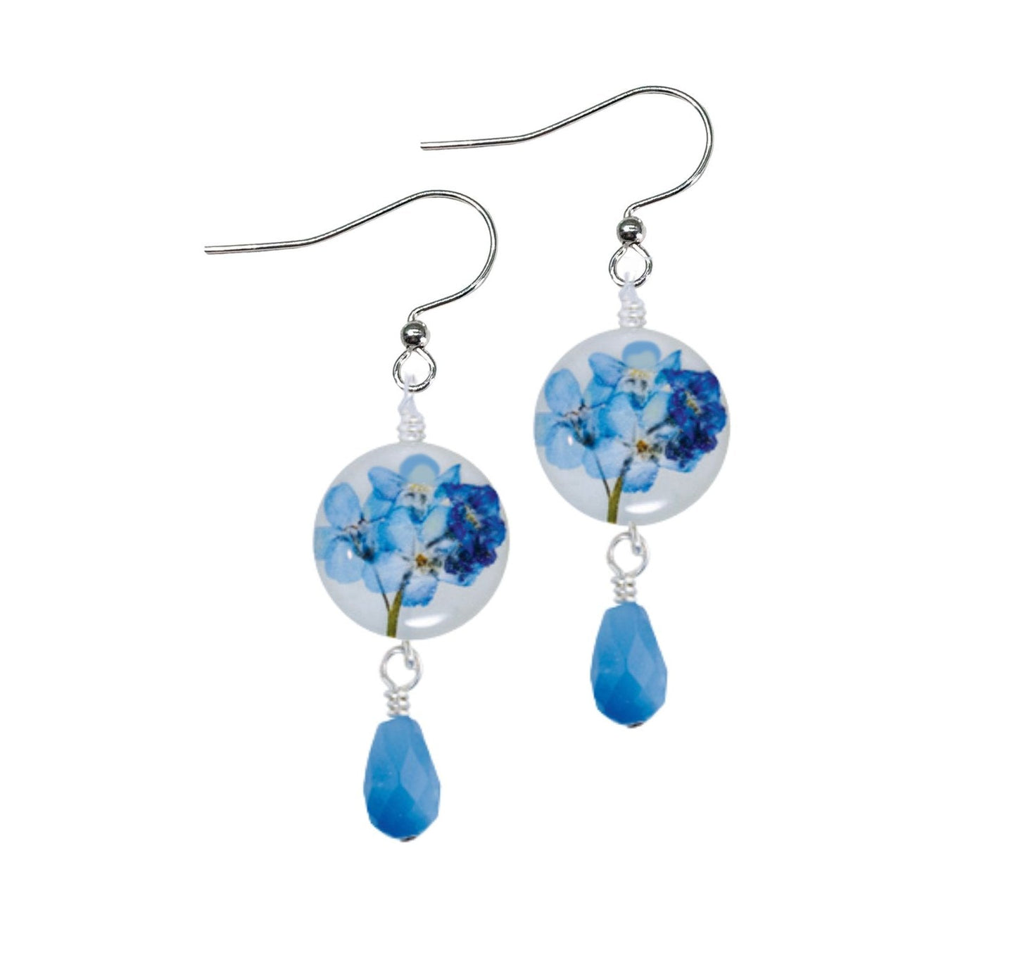 Forget Me Not On Shell Petite Round Earrings with Drop