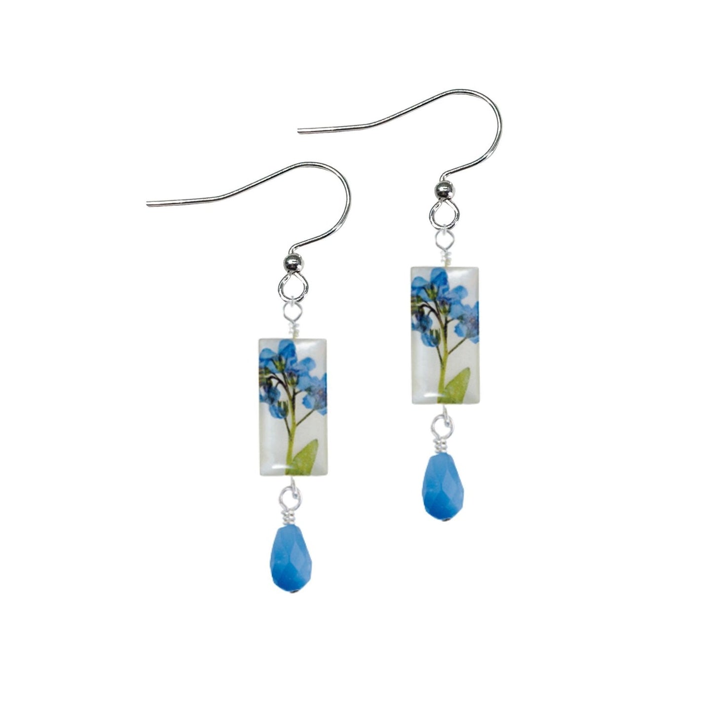 Forget Me Not On Shell Small Rectangle Earrings with Drop