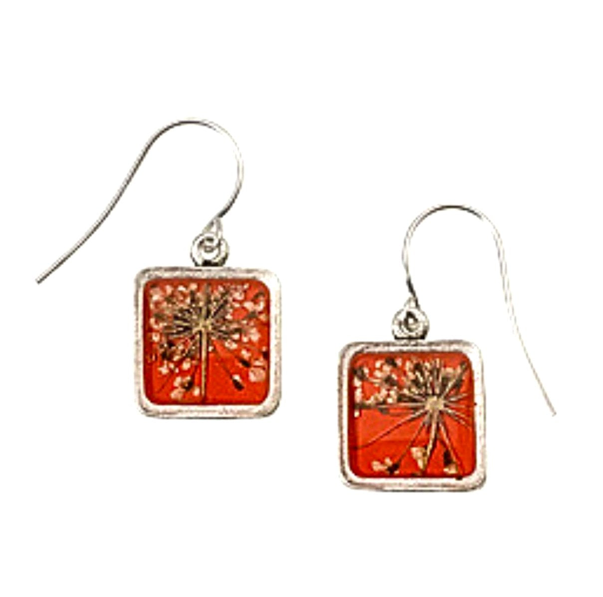 Laceflower on Blood Orange Small Square Earrings