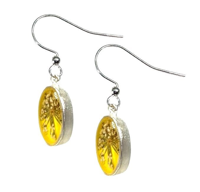 Lemon Drop Ultra Small Oval Queen Anne's Lace Earrings