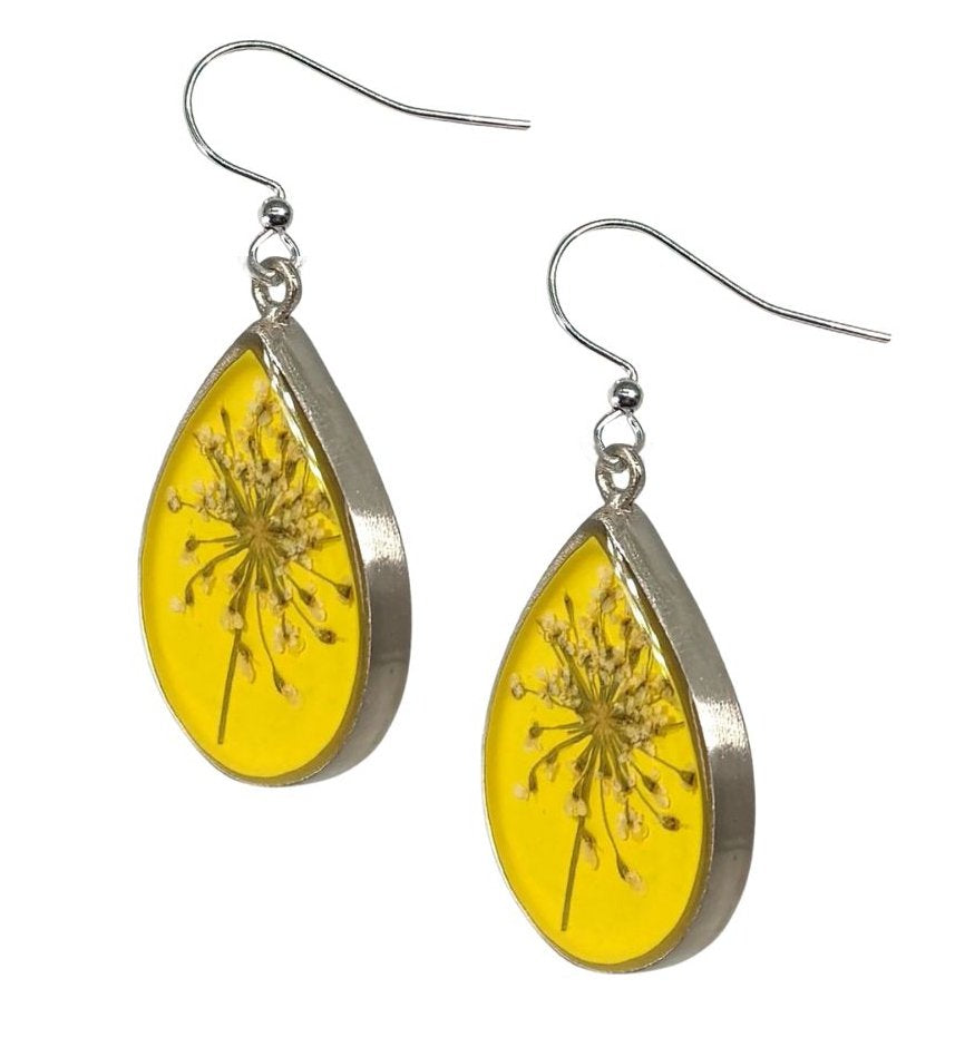 Lemon Drop Large Teardrop Queen Anne's Lace Earrings