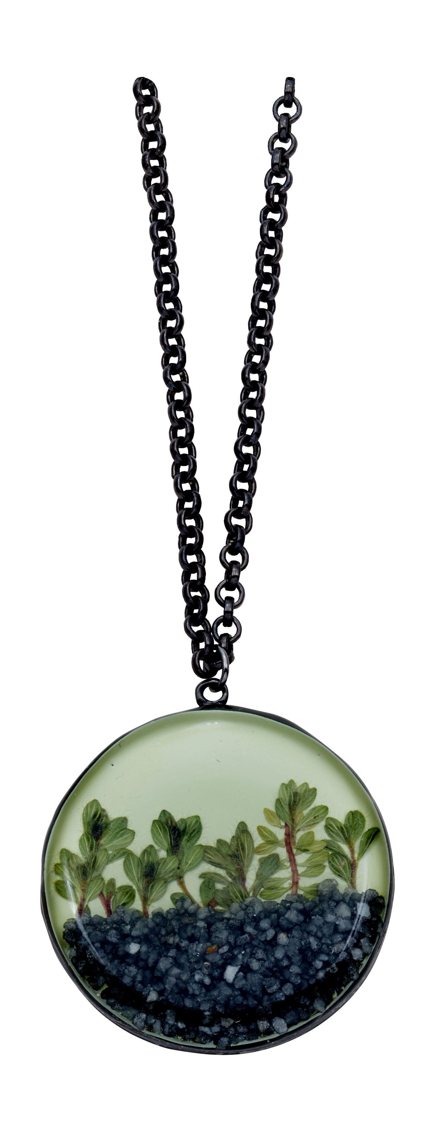 "Succulents" Thyme Large Round Necklace