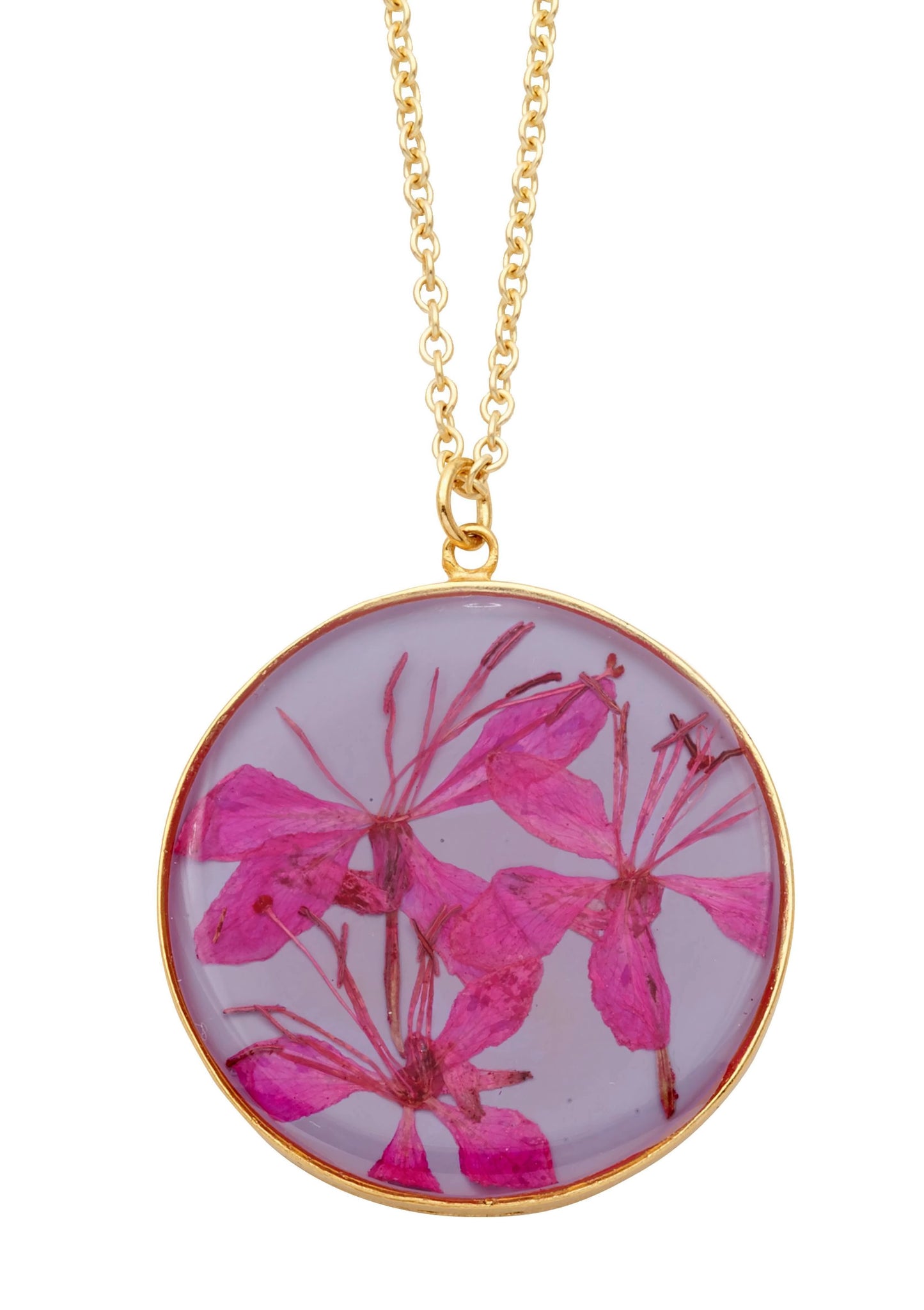 Mountain Peach Blossom on Violet Large Round Necklace