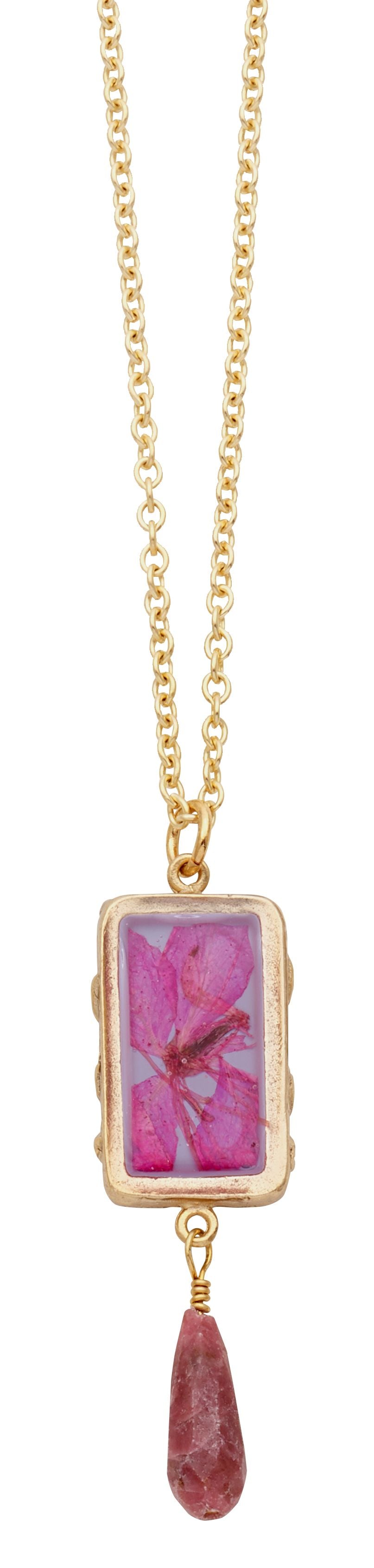 Mountain Peach Blossom Small Rectangle Necklace with Drop