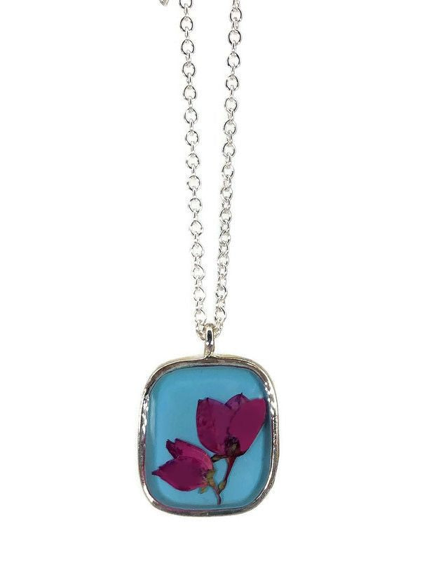 Boronia on Turquoise Medium Rectangle Necklace