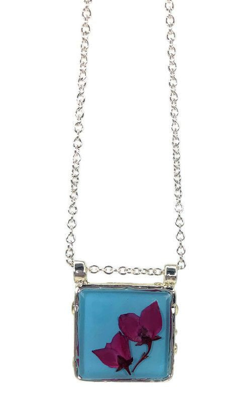 Boronia on Turquoise Medium Square Double Bale Necklace