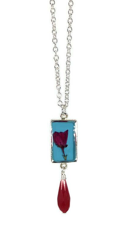 Boronia on Turquoise Small Rectangle Necklace with Drop