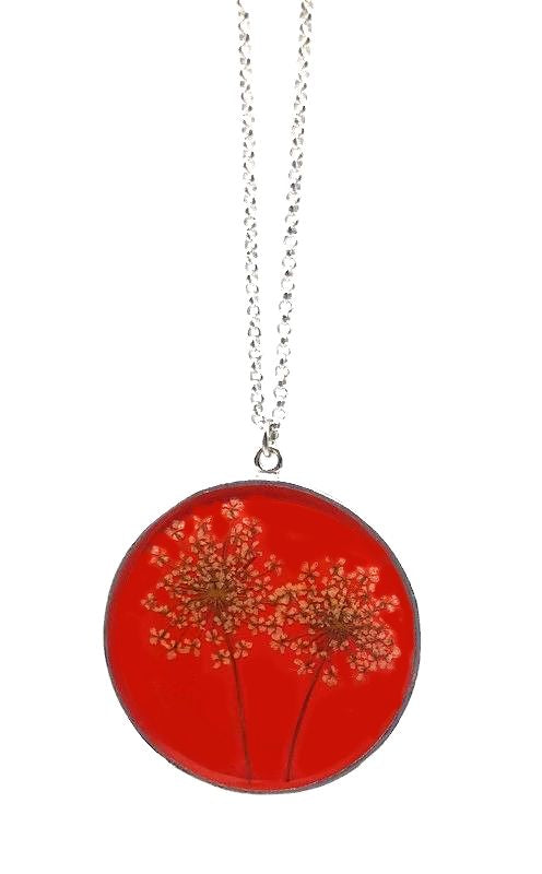 Laceflower on Blood Orange Large Round Necklace