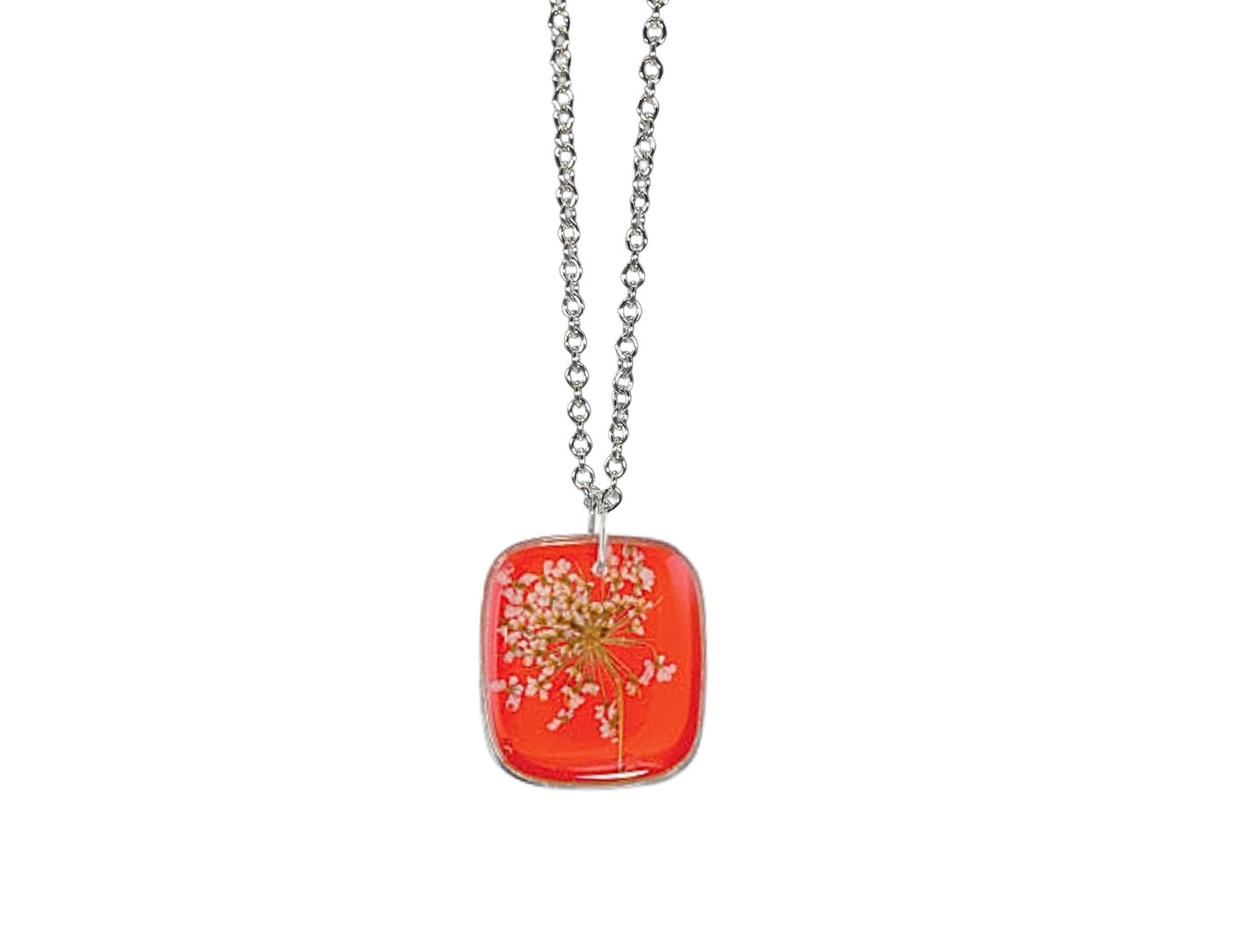 Laceflower on Blood Orange Medium Square Necklace