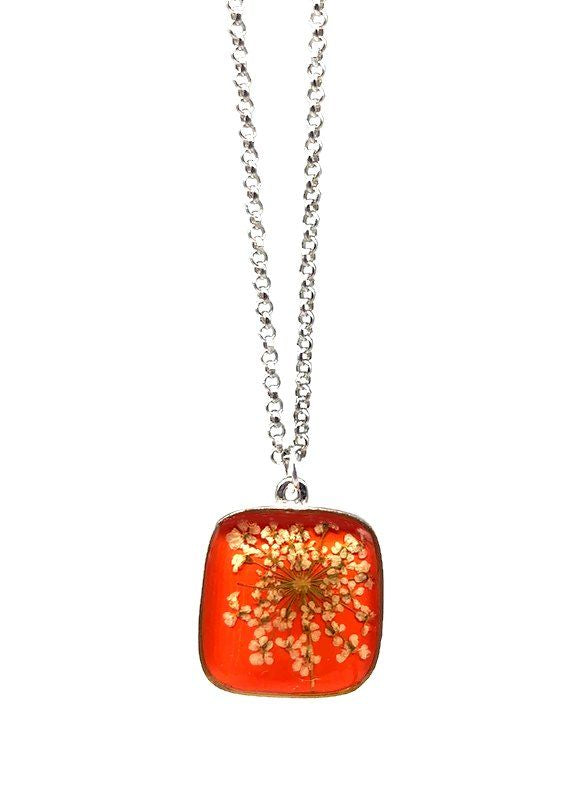 Laceflower on Blood Orange Small Square Necklace