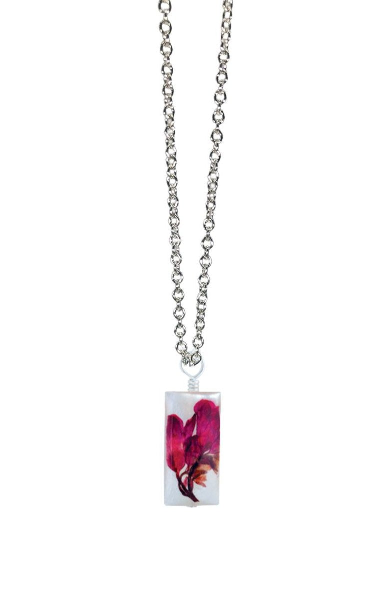 Coral Bell On Shell Small Rectangle Necklace