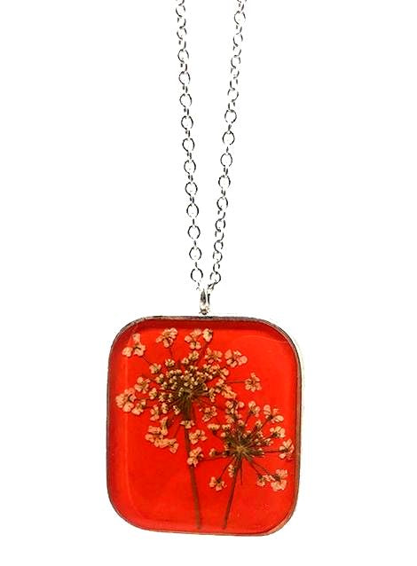 Laceflower on Blood Orange Large Square Necklace