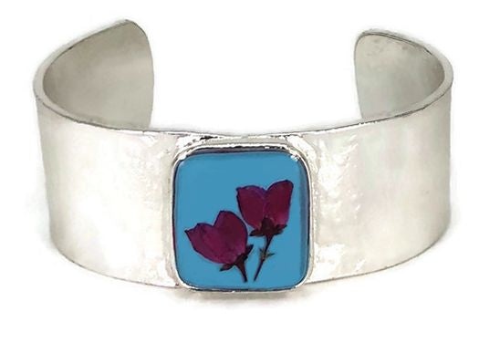 Boronia on Turquoise Medium Rectangle Cuff