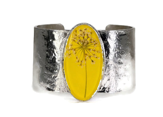 Lemon Drop with Queen Anne's Lace  Large Oval Cuff