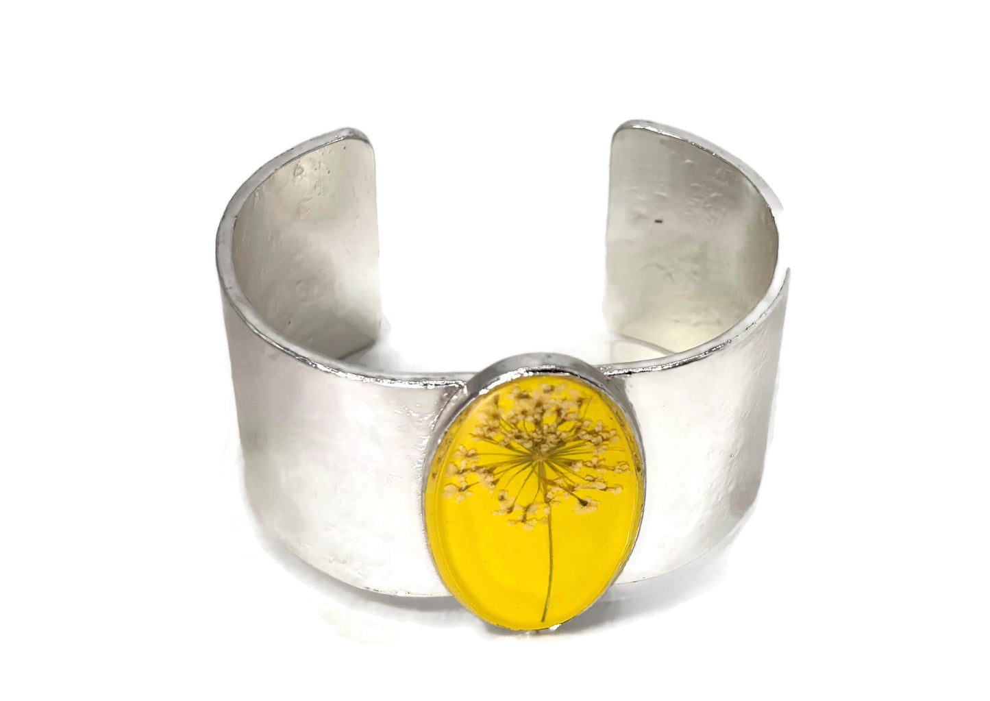 Lemon Drop with Queen Anne's Lace  Large Oval Cuff
