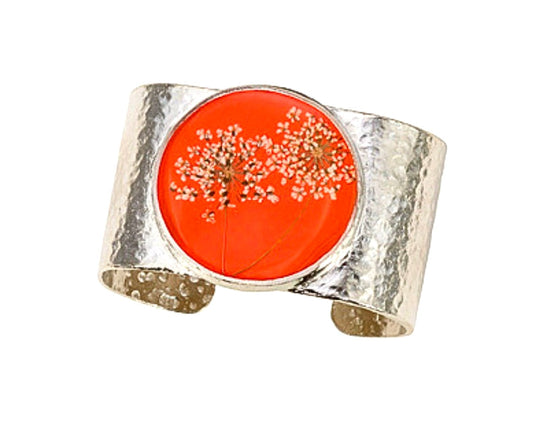 Laceflower on Blood Orange Large Round Cuff Bracelet