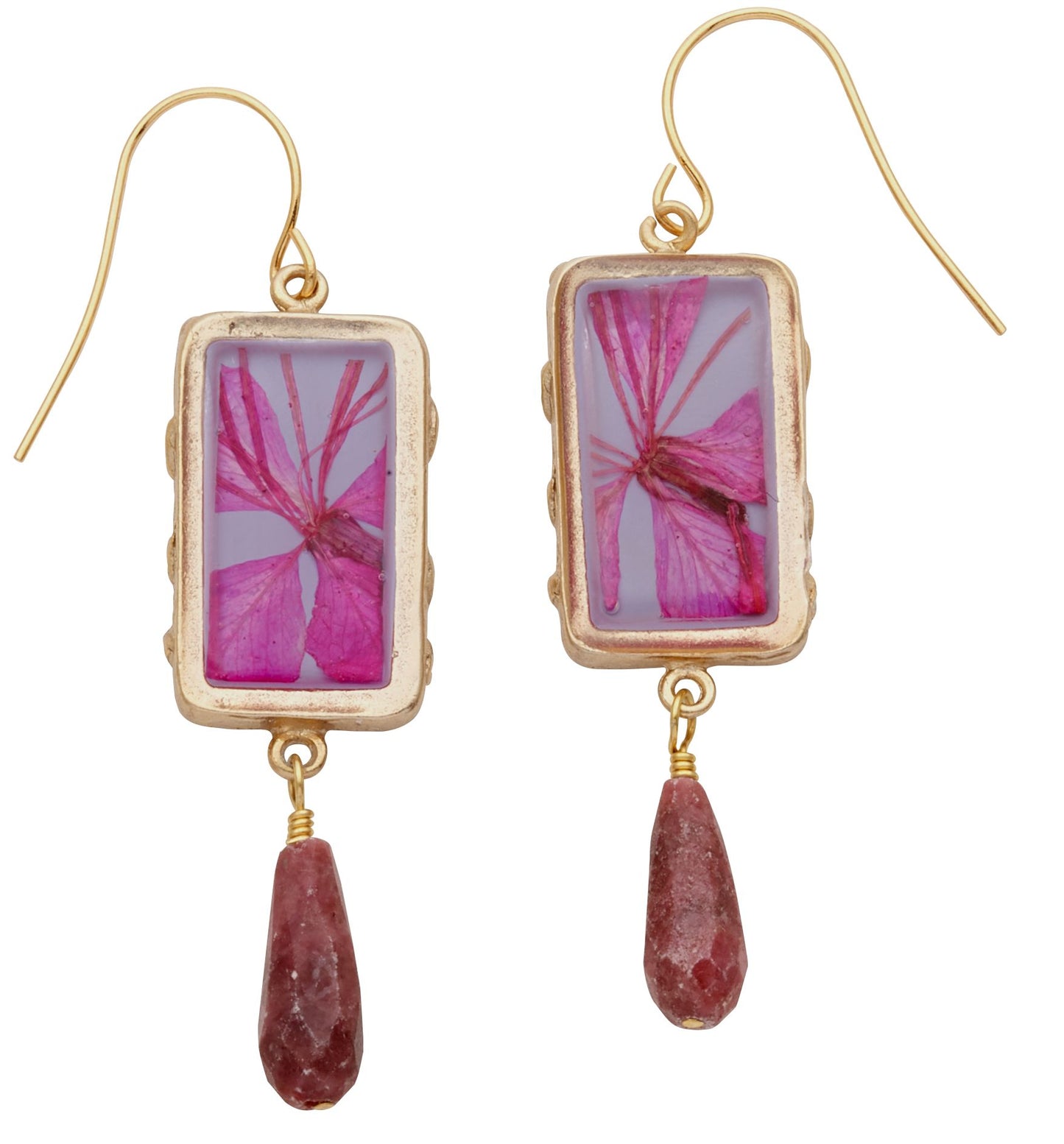 Mountain Peach Blossom Rectangle Earrings with Drop