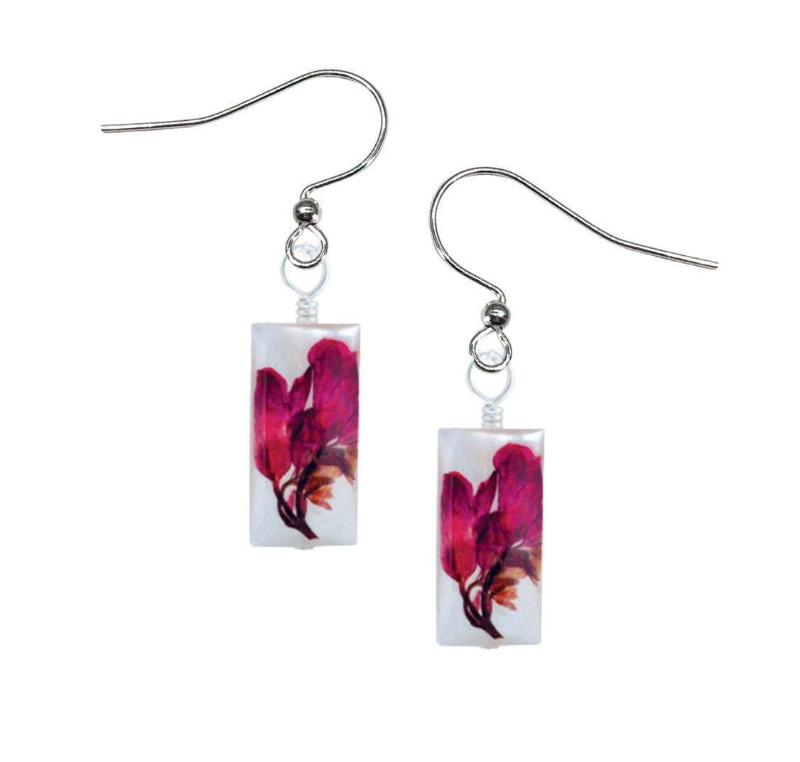 Coral Bell On Shell Small Rectangle Earrings