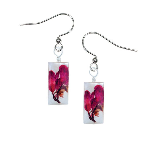 Coral Bell On Shell Small Rectangle Earrings
