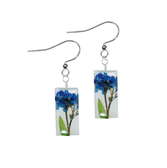 Forget Me Not On Shell Small Rectangle Earrings