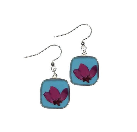 Boronia on Turquoise Small Square Earrings