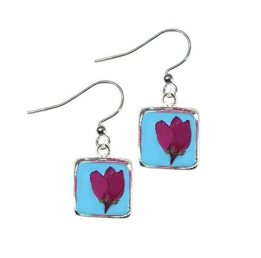 Boronia on Turquoise Petite Square Earrings