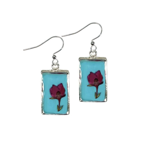 Boronia on Turquoise Small Rectangle Earrings