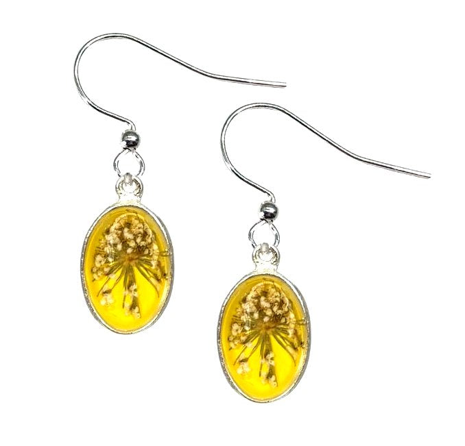 Lemon Drop Ultra Small Oval Queen Anne's Lace Earrings