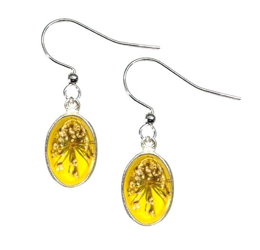 Lemon Drop Ultra Small Oval Queen Anne's Lace Earrings