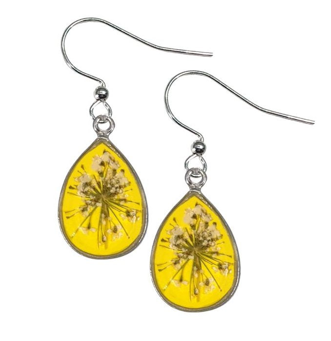 Lemon Drop Small Teardrop Queen Anne's Lace Earrings
