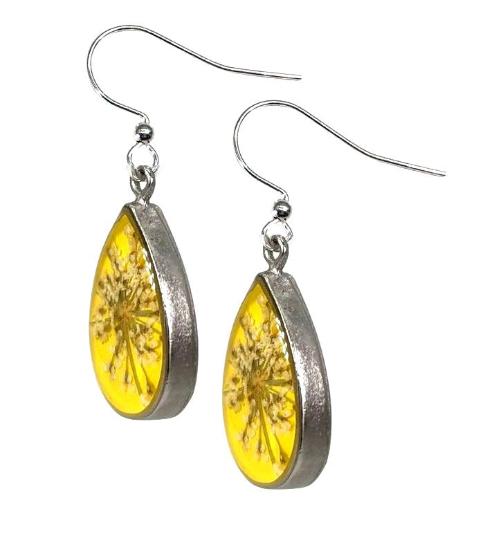 Lemon Drop Small Teardrop Queen Anne's Lace Earrings