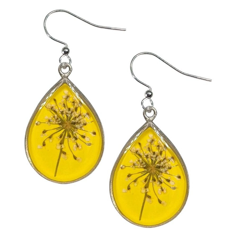 Lemon Drop Large Teardrop Queen Anne's Lace Earrings