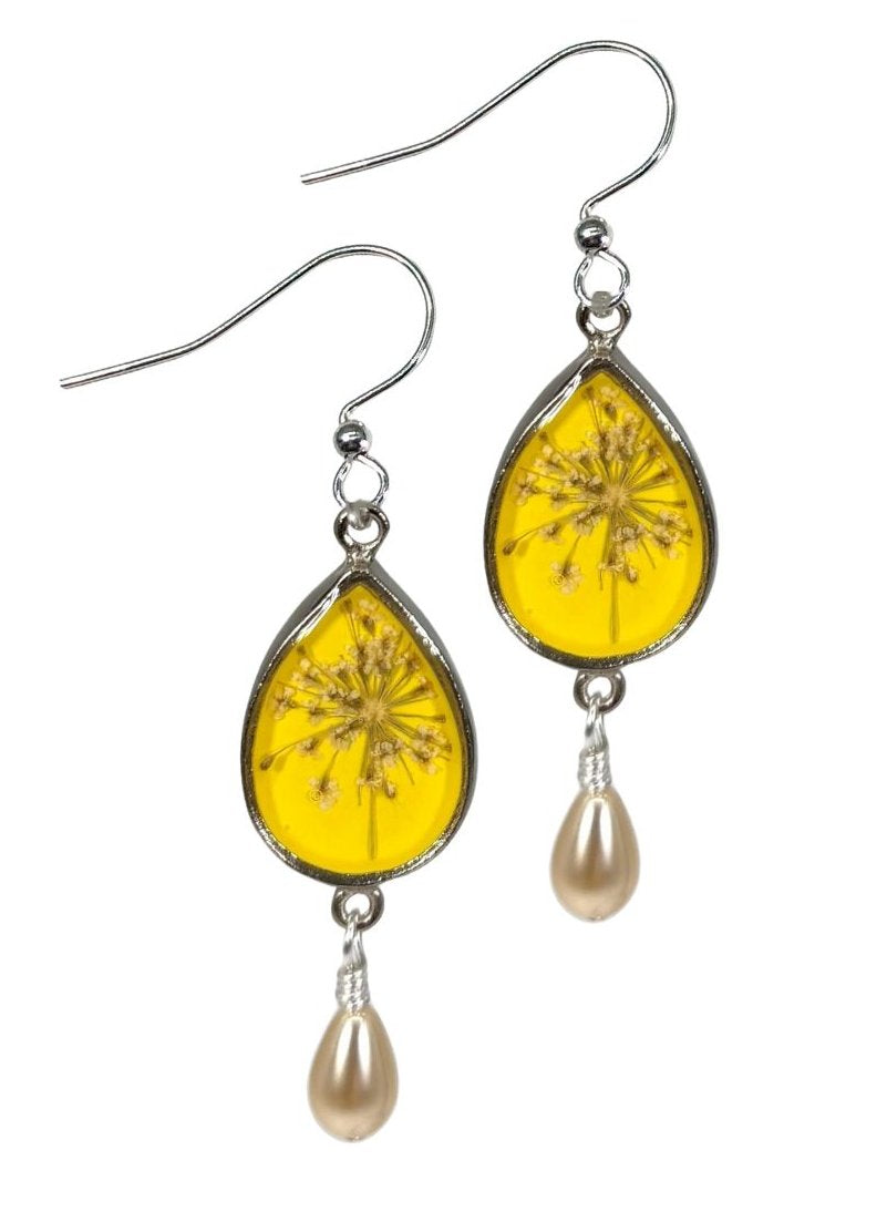 Lemon Drop Small Teardrop with Glass Pearl Drop Earrings