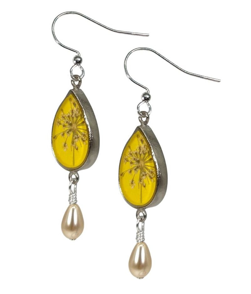 Lemon Drop Small Teardrop with Glass Pearl Drop Earrings