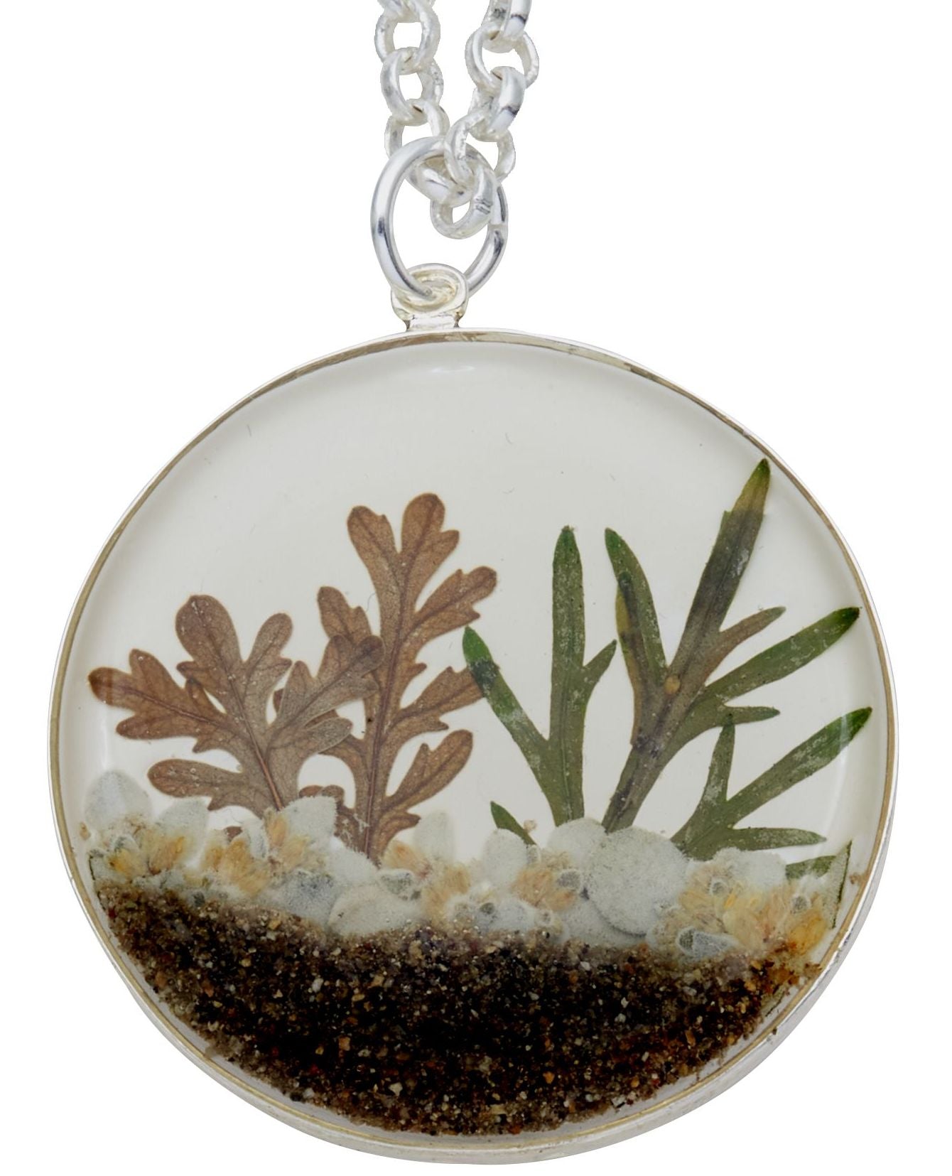 succulent pendant Succulents" Mixed Foliage Large Round Necklace – Shari Dixon Inc