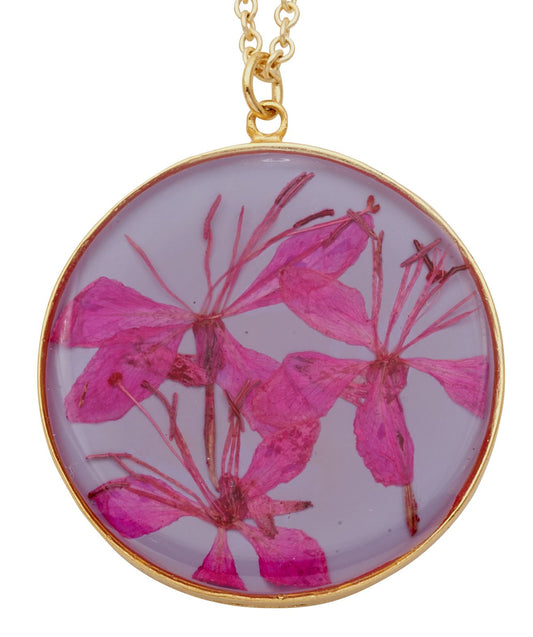 Mountain Peach Blossom on Violet Large Round Necklace
