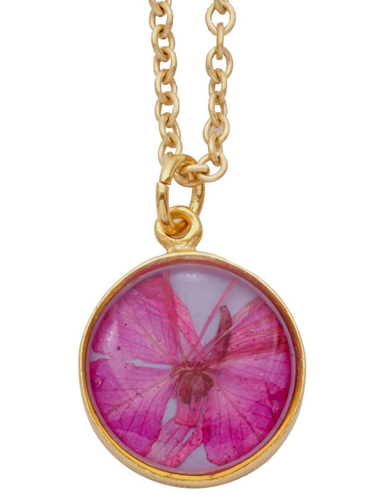 Mountain Peach Blossom on Violet Small Round Necklace