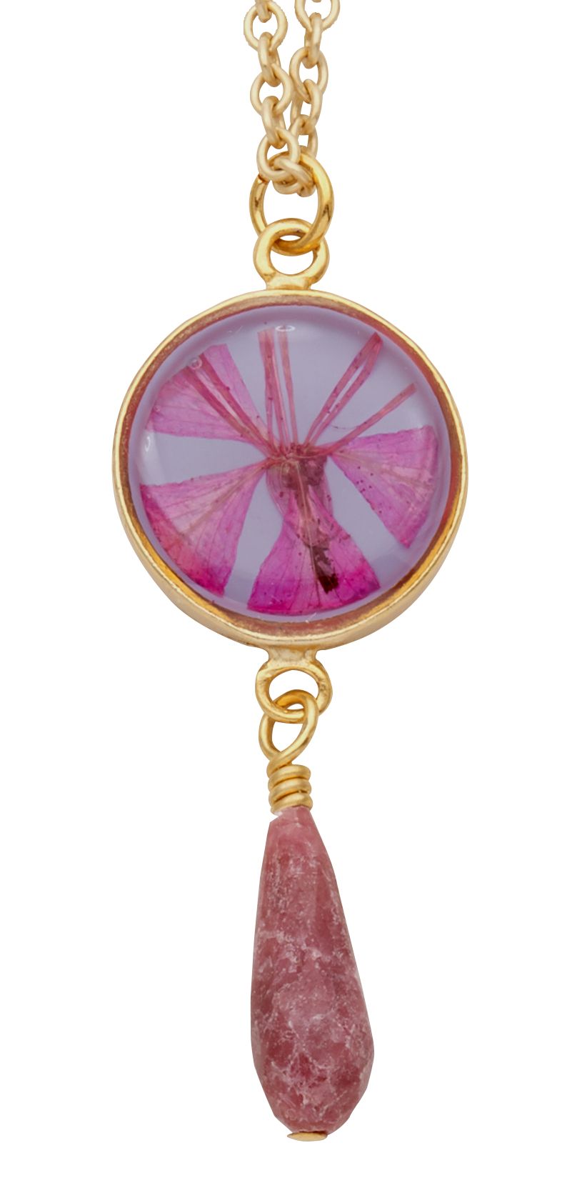Mountain Peach Blossom on Violet Small Round Pendant with Drop