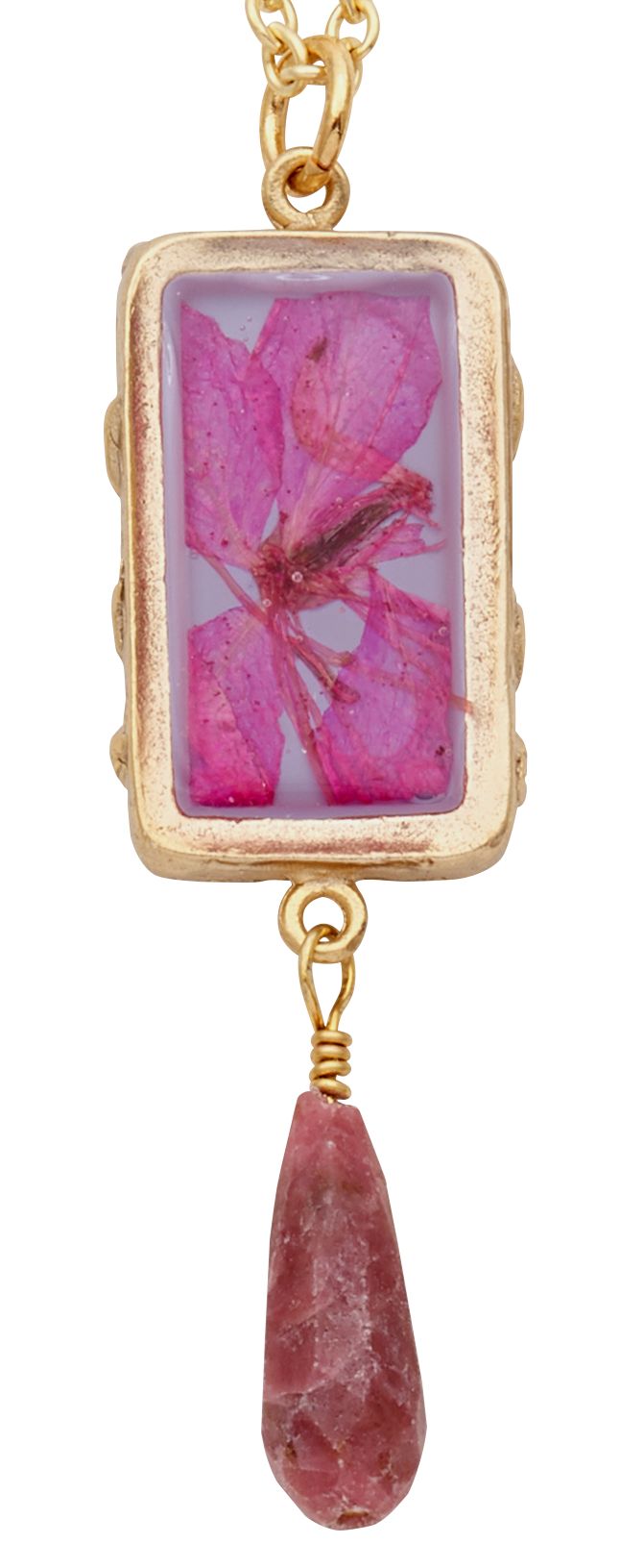 Mountain Peach Blossom Small Rectangle Necklace with Drop