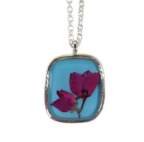 Boronia on Turquoise Medium Rectangle Necklace