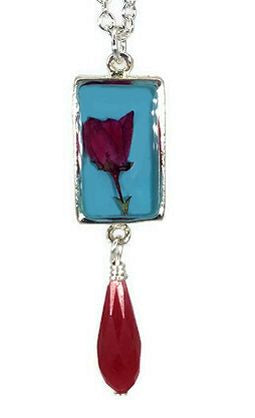 Boronia on Turquoise Small Rectangle Necklace with Drop