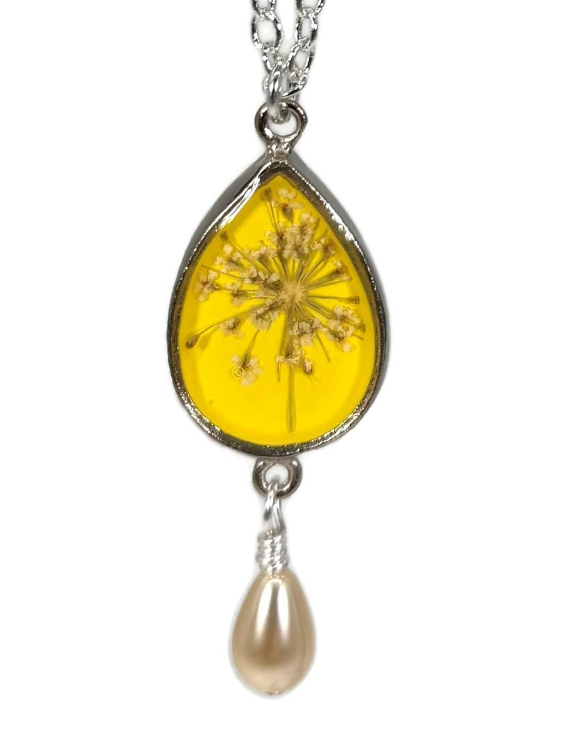 Lemon Drop Small Teardrop with Glass Pearl Drop Necklace