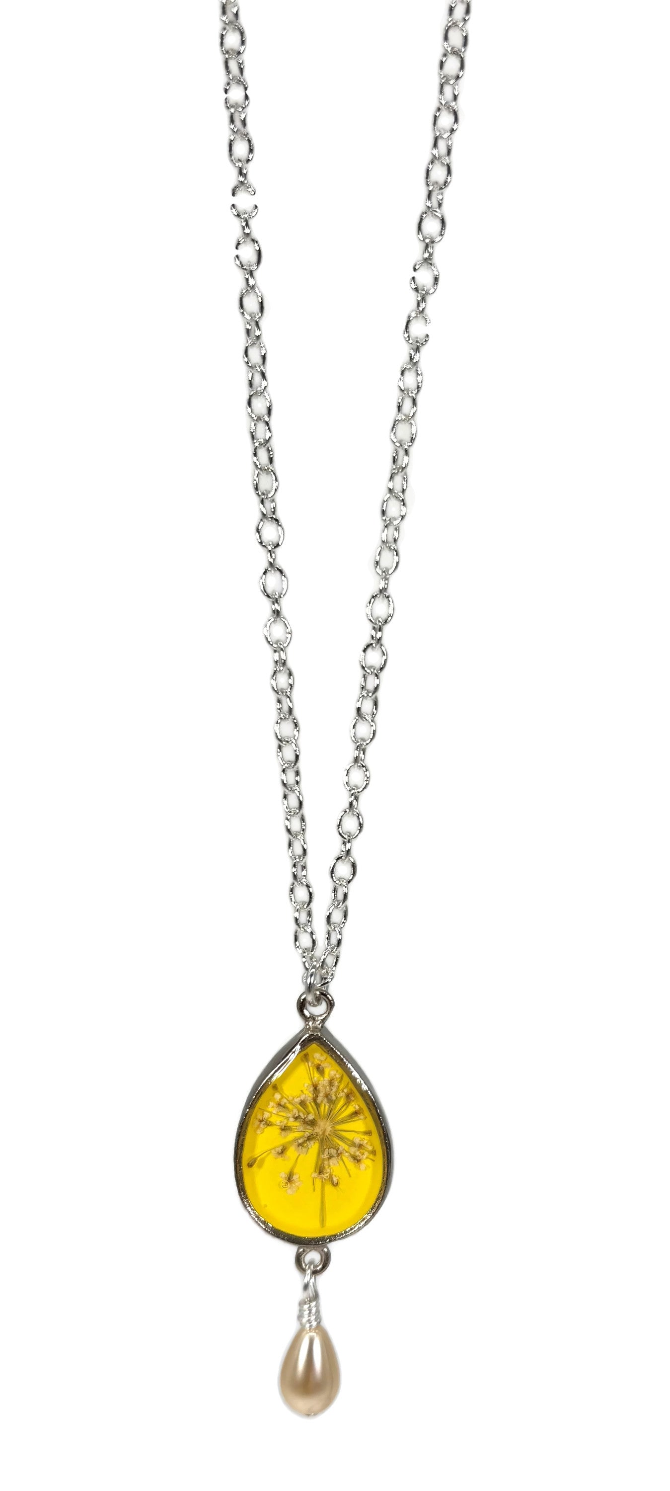 Lemon Drop Small Teardrop with Glass Pearl Drop Necklace