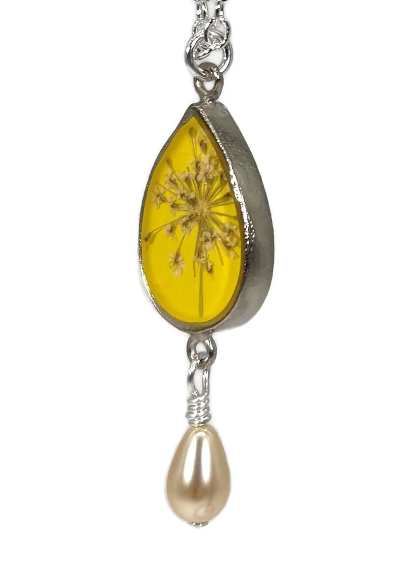 Lemon Drop Small Teardrop with Glass Pearl Drop Necklace