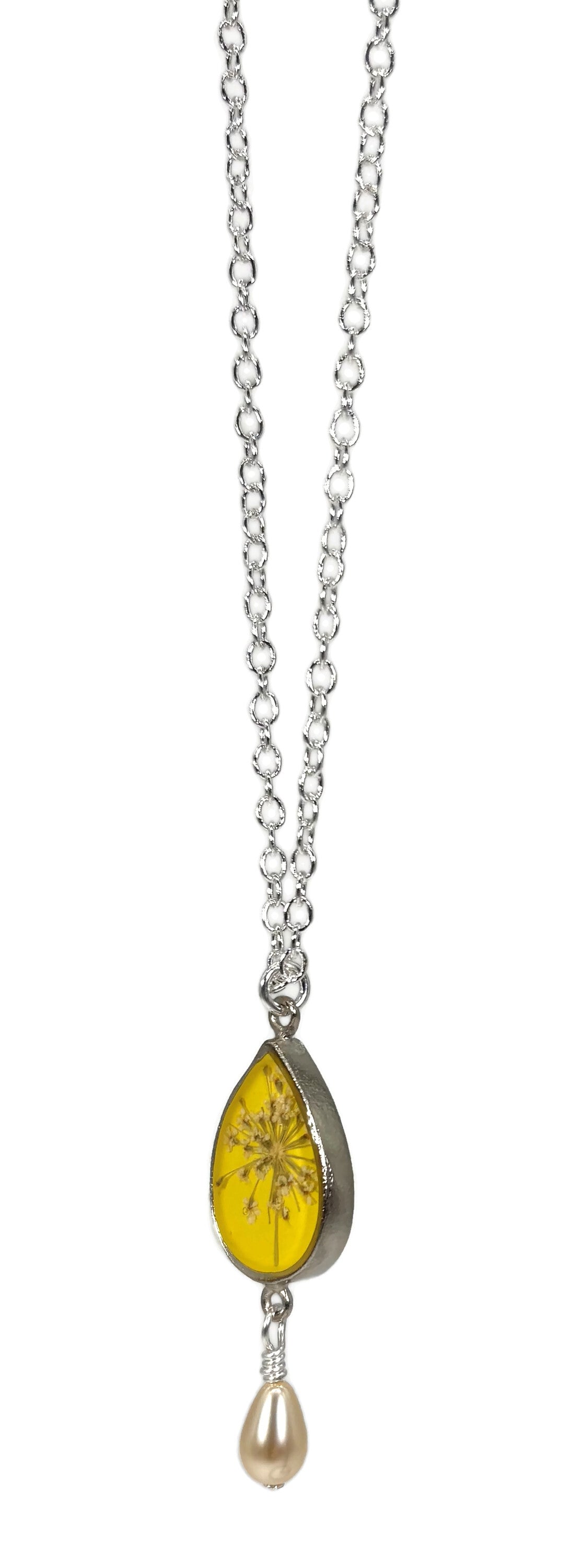 Lemon Drop Small Teardrop with Glass Pearl Drop Necklace