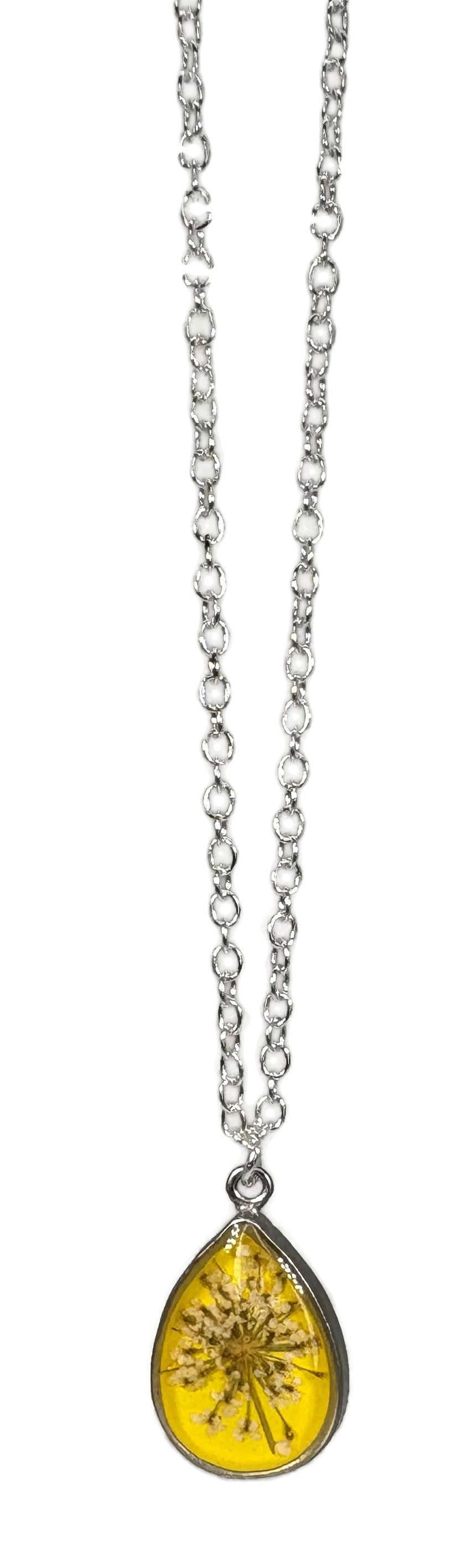 Lemon Drop Small Teardrop Queen Anne's Lace Necklace