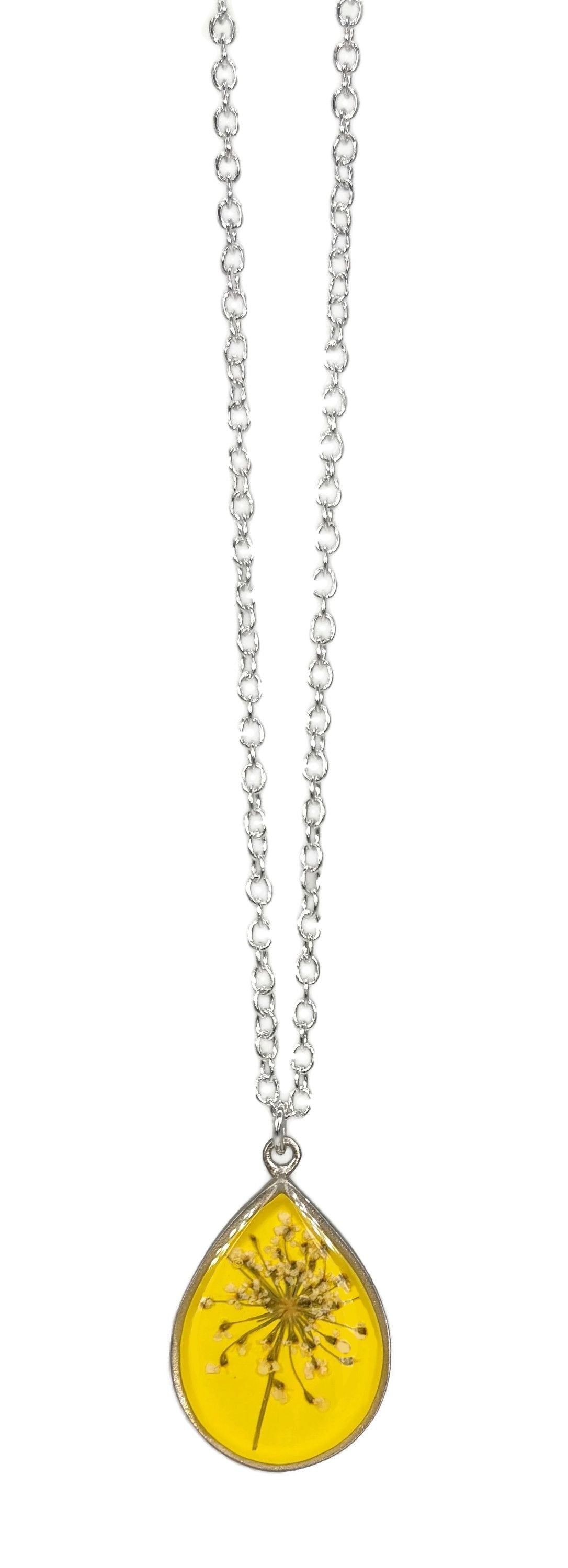 Lemon Drop Large Teardrop Queen Anne's Lace Necklace