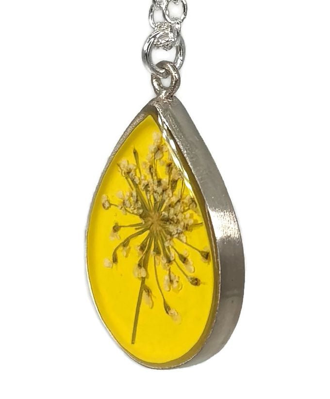 Lemon Drop Large Teardrop Queen Anne's Lace Necklace