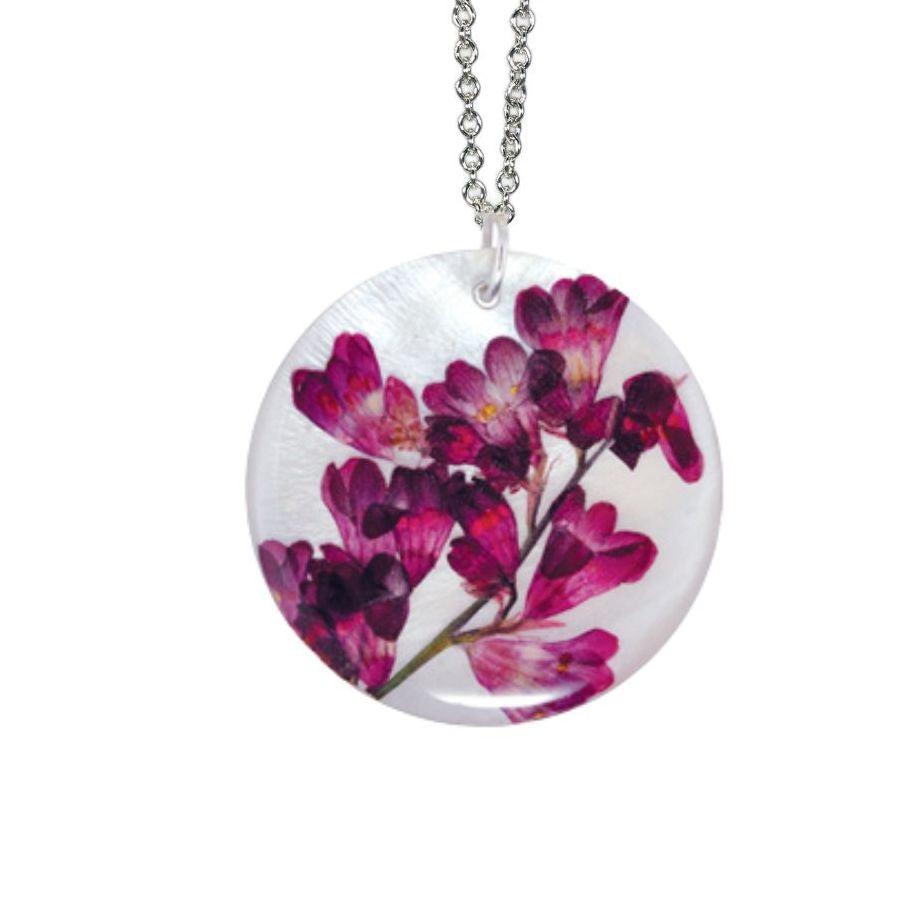 Coral Bell On Shell 16" Large Round Necklace